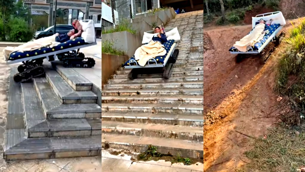 Watch: Chinese man invents bed that climbs stairs, steep hills